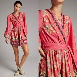 Anthropologie Pink Floral Long Sleeve Dress